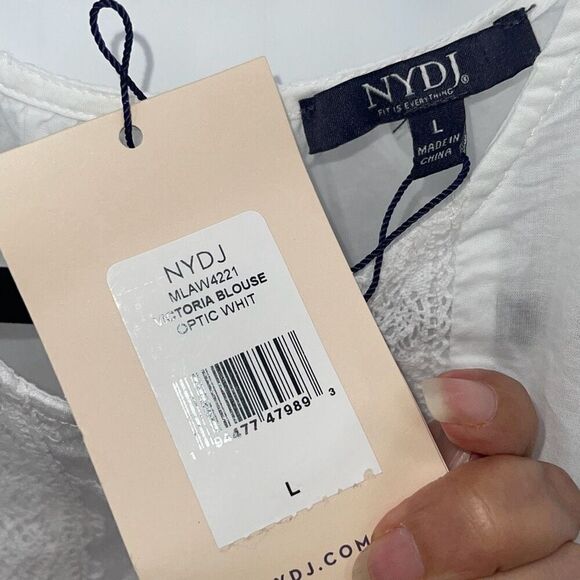 NYDJ Womens Lace Trim Ruffle Long Sleeve Victoria Blouse Top White Large NWT - Picture 6 of 9